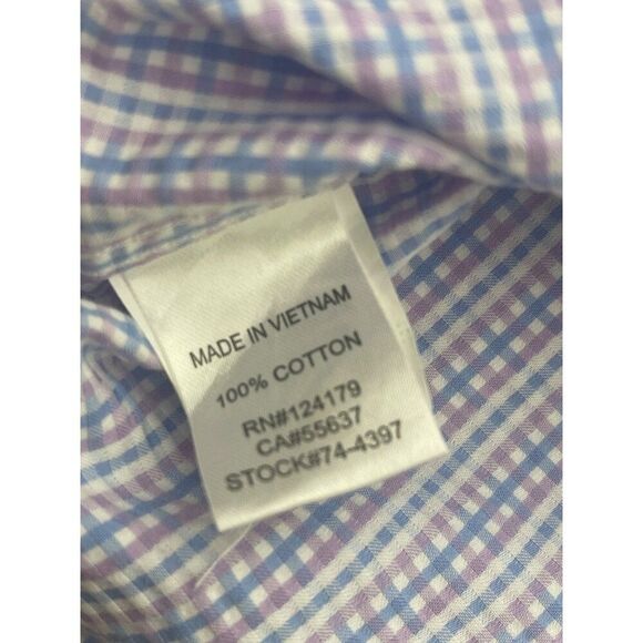 Johnson & Murphy Men Textured Checkered Long Sleeve Button Down Shirt Size L - Picture 10 of 11